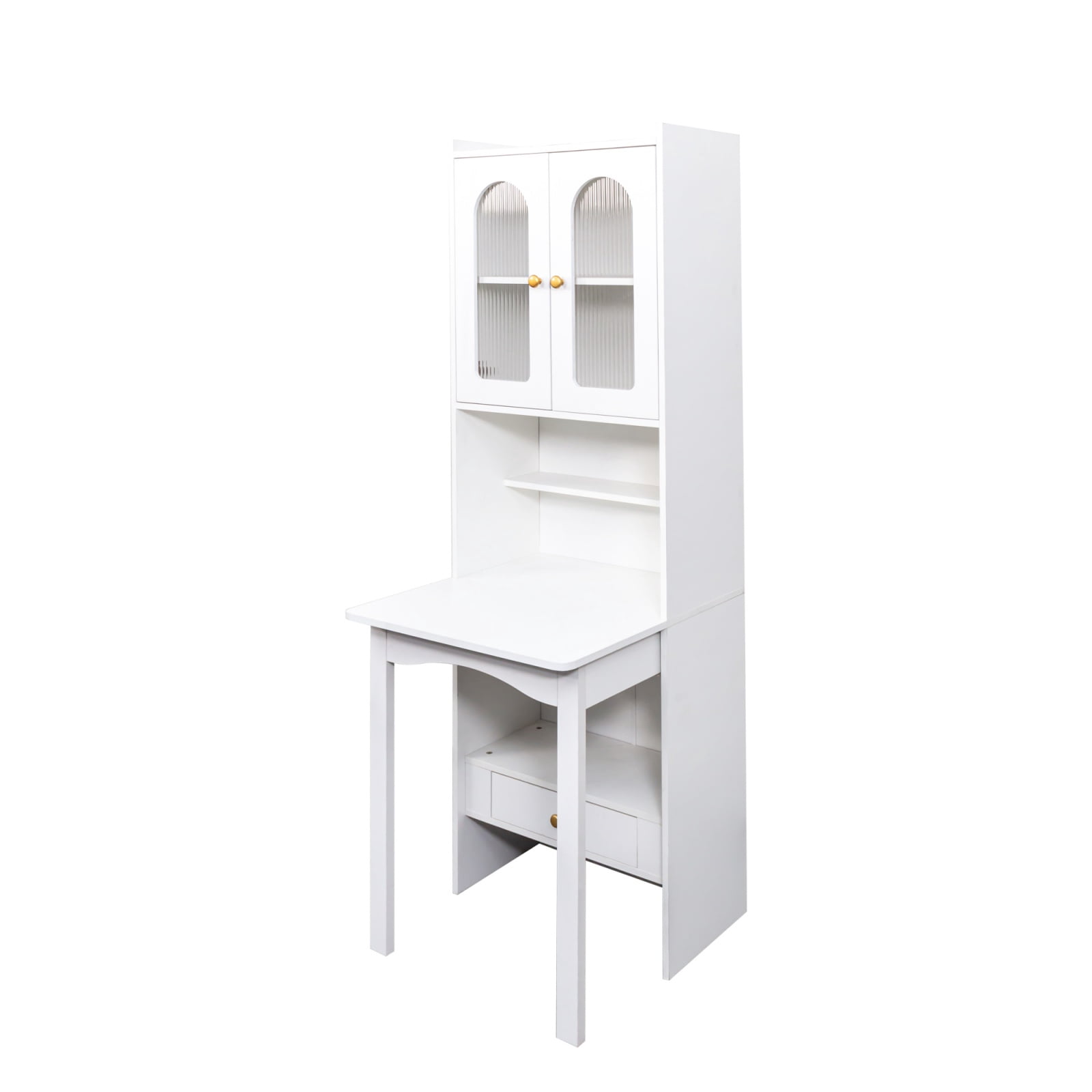 Fold-Out Convertible Writing Table, Space-Saving Desk Cabinet with Shelf & Drawer, Multi-Function Home Office Workstation