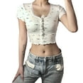 thumbnail image 3 of Women Summer Short-Sleeved T-shirt Lace Collar Fashion Print Slim Fit Tops, 3 of 10