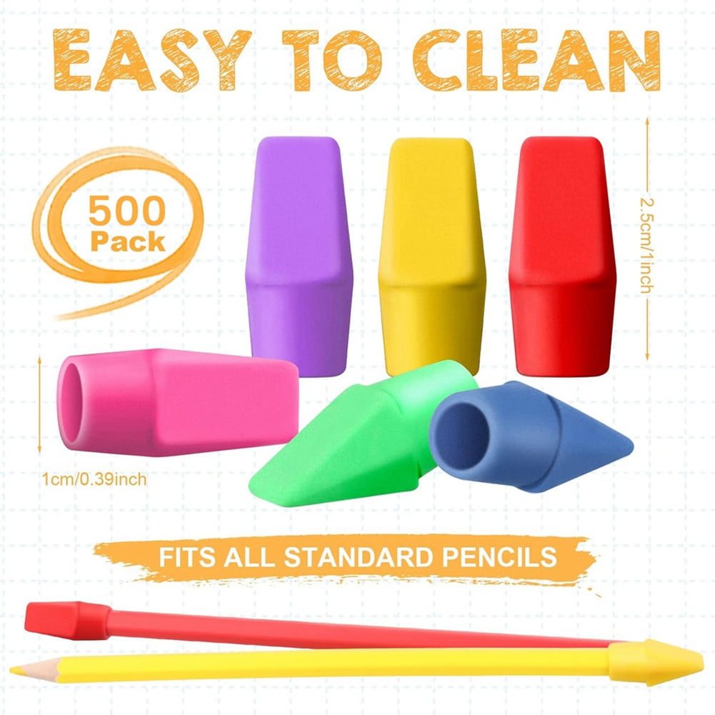 500PCS Caps Pencil Erasers Chisel Shape Eraser Latex Free Toppers