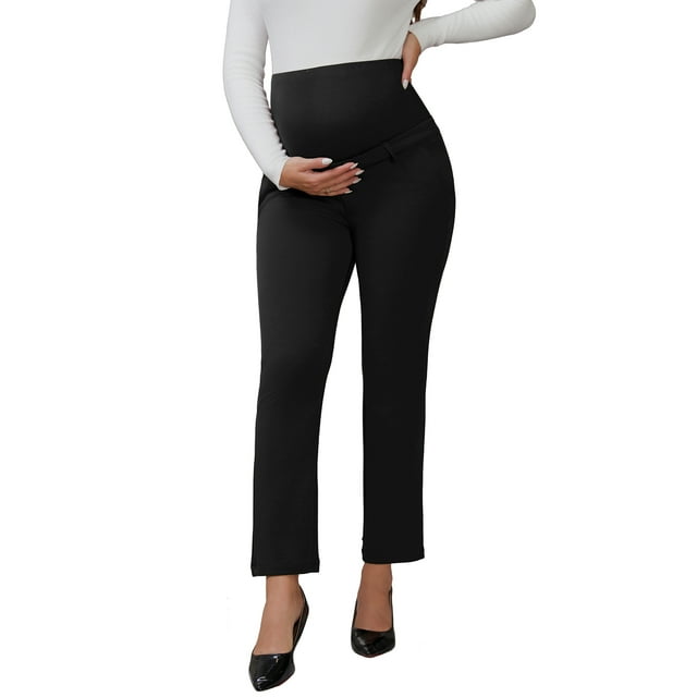 Pantalones de maternidad INSPIRE CHIC para mujeres para trabajar, de cintura alta sobre el vientre, pantalones de oficina de negocios para el embarazo con bolsillos, 2XL negro