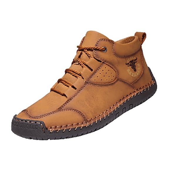 Xfvqtps Mens Snow Boots Mid Top Lace Up Plush Fleece Line Suede Sole Fashion Retro Comfortable Non Slip Warm Winter Casual Short Leather Shoes