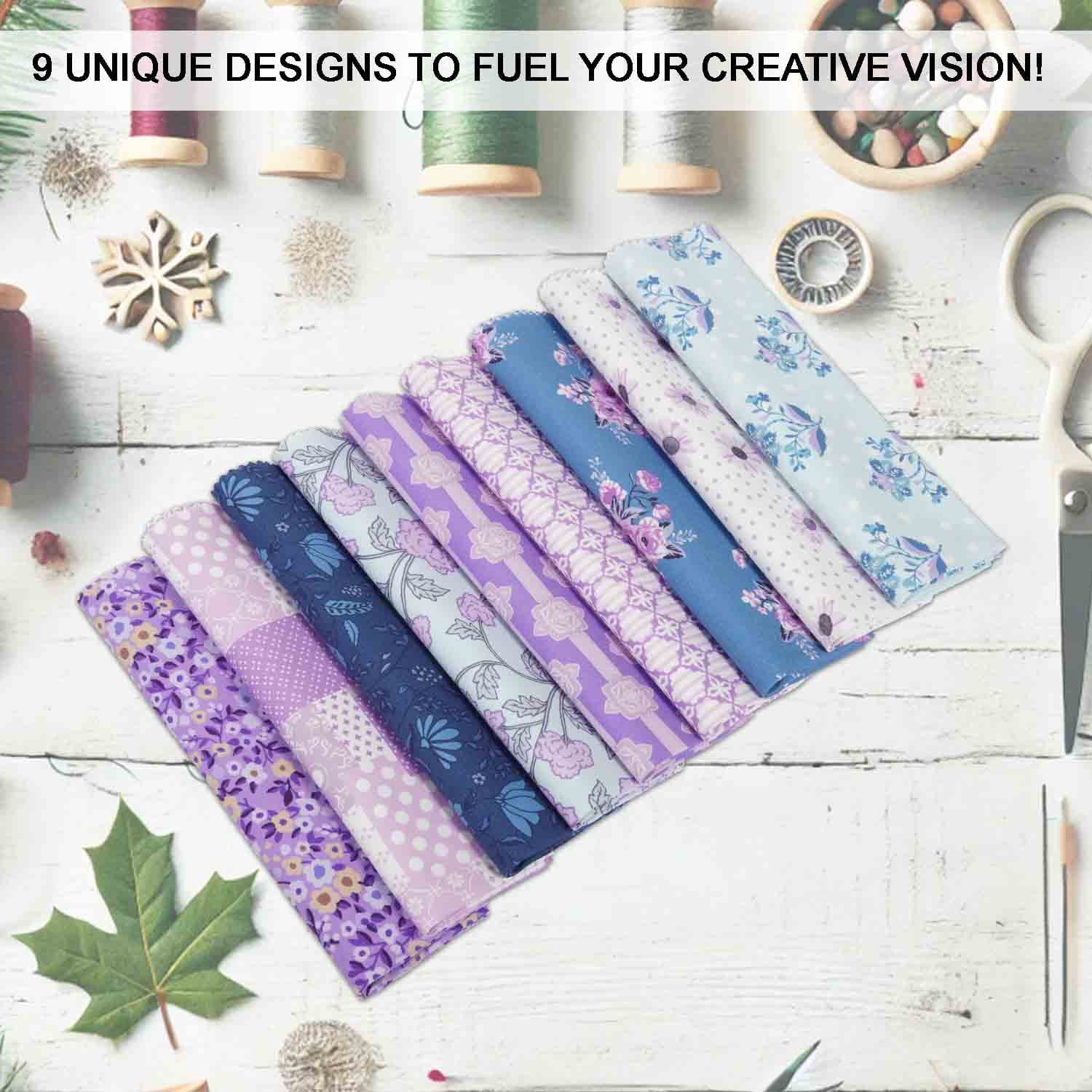 9Pcs Cotton Fabric Bundles 18 x 22 Inch, Fat Quarters Fabric Pre-Cut Quilt Squares, Quilting Patchwork Squares Sewing Fabrics for DIY Handmade Crafting Home Dcor - Floral Fusion