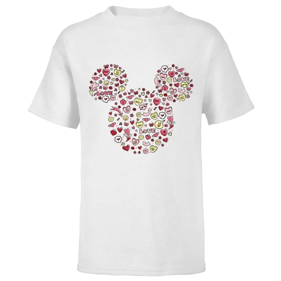Disney Mickey Mouse Head Filled with Love Valentine’s Day - Short Sleeve T-Shirt for Kids - Customized-White