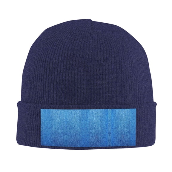 Denim Blue Beanie Hat Men Women Warm Printed Cap Knit Beanies Hats Outdoor Winter Navy Blue