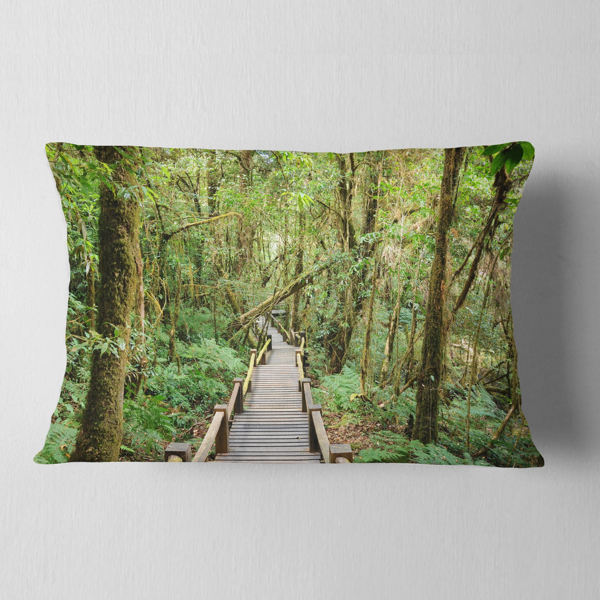 Designart Walk Way in Deep Forest - Landscape Photo Throw Pillow - 12x20