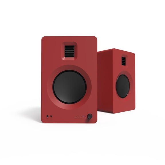 Kanto Haut-Parleurs d'Étagère Alimentés par TUK avec Sortie pour Écouteurs / DAC USB Intégré / RCA Dédié avec Préampli Phono / Bluetooth 4.2 / Tweeter AMT et Haut-Parleur en Aluminium de 5,25 Pouces / Paire / Rouge Mat