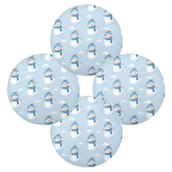 Round Placemats Set of 4 Heat Resistant Washable Kitchen Table Decorations 15.4in Blue Scarf Snowmen