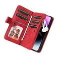 thumbnail image 4 of Multifunctional Case for iPhone 14 Pro Max,[RFID Blocking] 9 Credit Cards Holder with Wrist Strap, Premium PU Leather Zipper Wallet Purse Magnetic Flip Phone Cover For iPhone 14 Pro Max, Red, 4 of 12