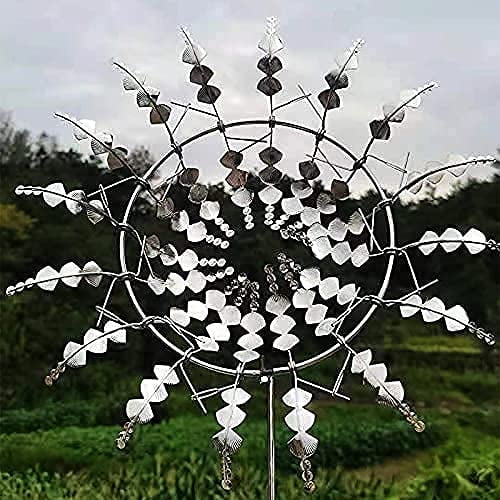 Metal Wind Spinner Solar 3D Wind Powered Kinetic Sculpture Lawn Solar Wind Spinners for Yard and Garden Wind Catchers Metal Outdoor Patio Decoration 2PC Unique and Magical Metal Windmill 