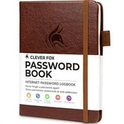 Clever Fox Password Book with tabs. Internet Address and Password Organizer Logbook with alphabetical tabs. Small Pocket Size Password Keeper Journal Notebook for Computer & Website Logins (Brown)