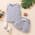 thumbnail image 2 of NOLDARES Boys Summer Clothes 2Pcs Outfits Cotton Sleeveless Tank Top and Elastic Shorts Casual Play Set 2T-6T Grey,1-2 Y, 2 of 6