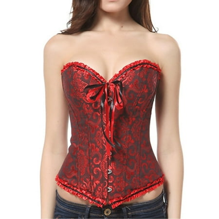 Pavied Corset Tops Tube Tops Women Corsets Bustiers Boned Embroidered Top Plus Size Bustier Tops Underbust Corset Wine 2XL
