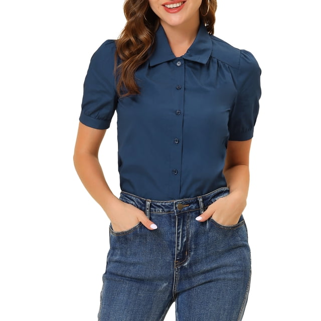 CAMISA DE ALGODÓN CON MANGAS CORTAS Y BOTONES PARA MUJERES ELEGANTE INSPIRADA CHIC TALLA 1 S