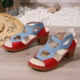 thumbnail image 4 of HomeDM Womens Platform Chunky Heels Sandals Color Block Open Toe Ankle Strap Slides Sandals Summer Dress Shoes, Blue Size 9, 4 of 9