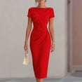 thumbnail image 4 of ClodeEU Women's Boat Neck Short Sleeve Side Ruched Waist Midi Bodycon Pencil Dress,Elegant Office Wedding Guest Sheath Dress Wine,Women's Plus XL, 4 of 7