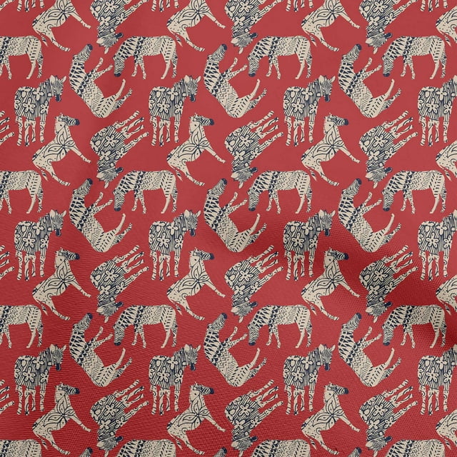 oneOone Cotton Silk Red Fabric Animal with Flower Sewing Craft Projects Fabric Prints by Yard 42 Inch Wide