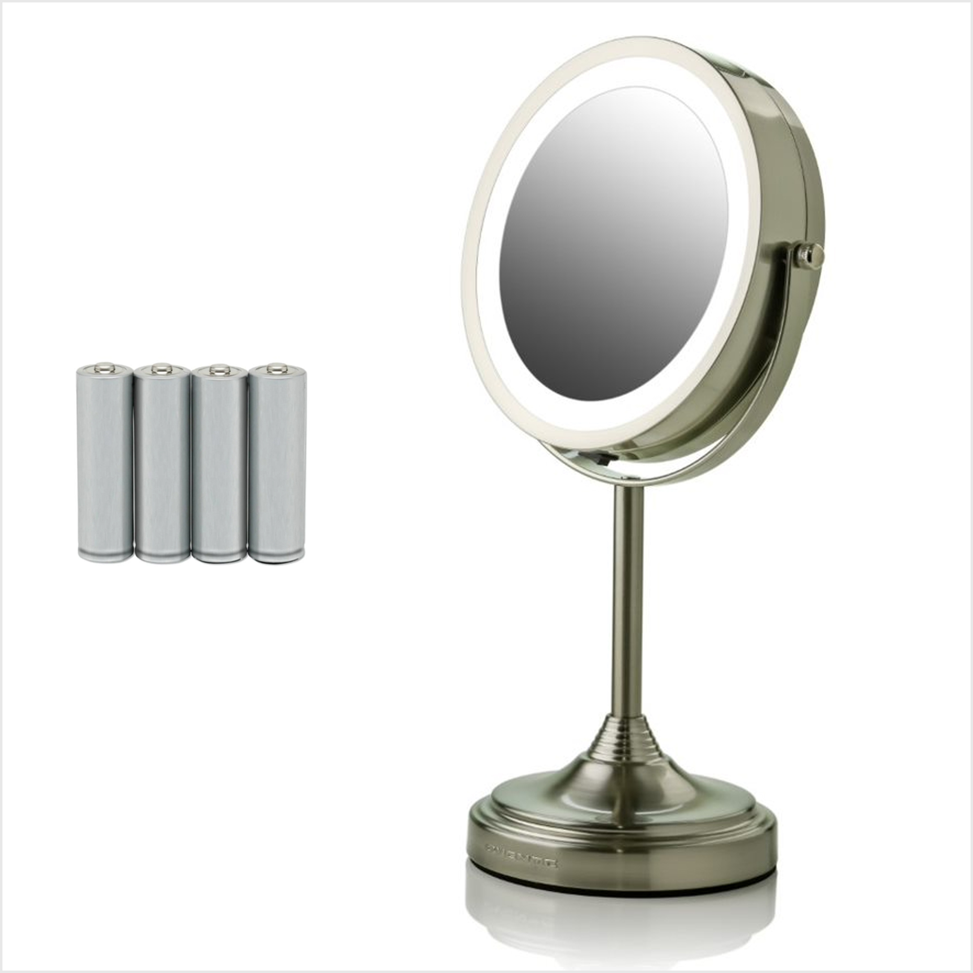 Ovente Lighted Vanity Makeup Mirror 7 inch Table Top 1X 7X Magnification LED 360 Adjustable