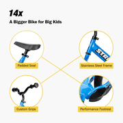 Strider 14x Classic, Awesome Blue - Balance Bike for Kids 3 to 6 Years -Includes Kid Sized Grips, Padded Seat, Performance Footrest, All-Purpose Tires Easy Assembly, Tool-Free Adjustments