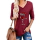 thumbnail image 2 of Camiseta de manga larga con cuello en V para mujer a la moda, blusa holgada con estampado navideño de otoño, Tops Fridja  FKASFK3753, 2 of 5
