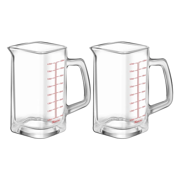Taza medidora de vidrio transparente, jarra medidora de líquido, cristalería y boquilla para beber, jarras de vidrio para café expreso para cocina Rojo BLESIY Tazas medidoras