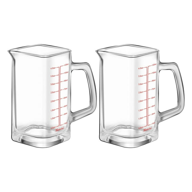 Taza medidora de vidrio, jarra medidora de líquido, jarra para espumar leche resistente al calor y al frío, 120ml para coctelera, fiesta, cocina, Rojo Soledad Tazas medidoras