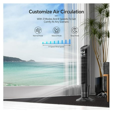 

Portable Oscillating Quiet Tower Fan with Control 3 Modes and 8 Wind Speed Setting Built in 24 H Timer LED Display Powerful Standing Fan for Bedroom Home Office(40 inch Black)