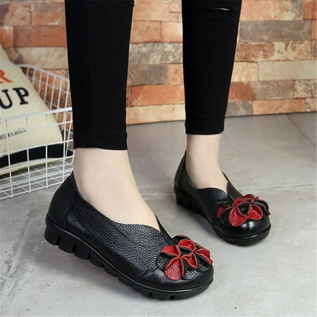 Image of Women Breathable Casual Shoes Comfortable Leisure Flat Shoes Cow Split Leather Slip On Sandals 5 Colors