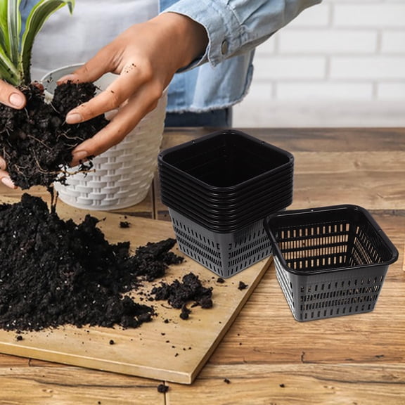 BESTYASH 10Pcs Home Planter Black Plastic Root Controlling Flower Pot with Hanging Feature