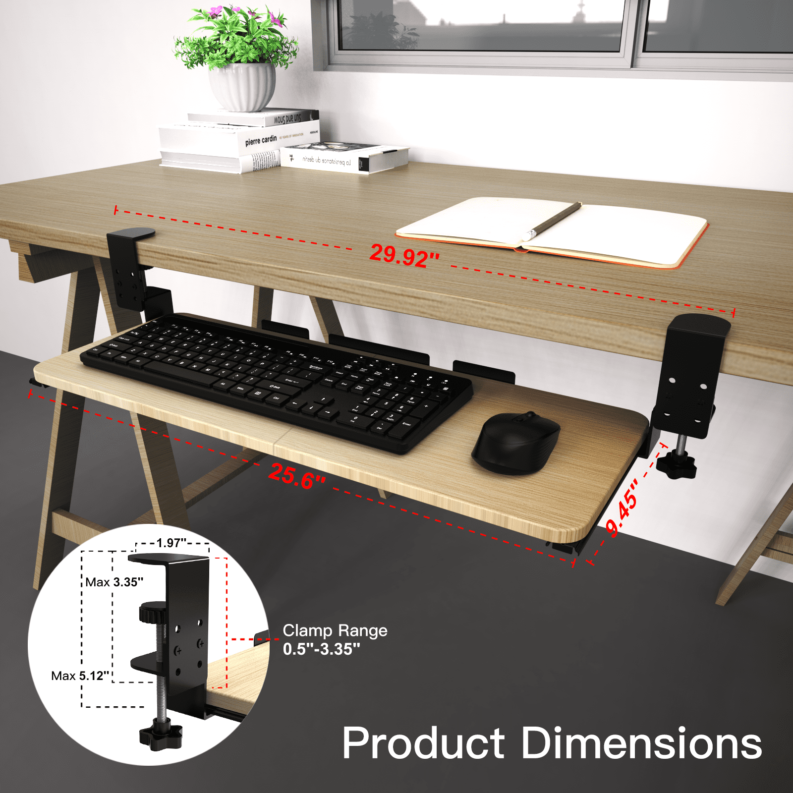 Keyboard Tray Under Desk, Large Size , Silent, Slide-Out Platform, Ergonomic Computer Drawer for Keyboard & Mouse, Pine