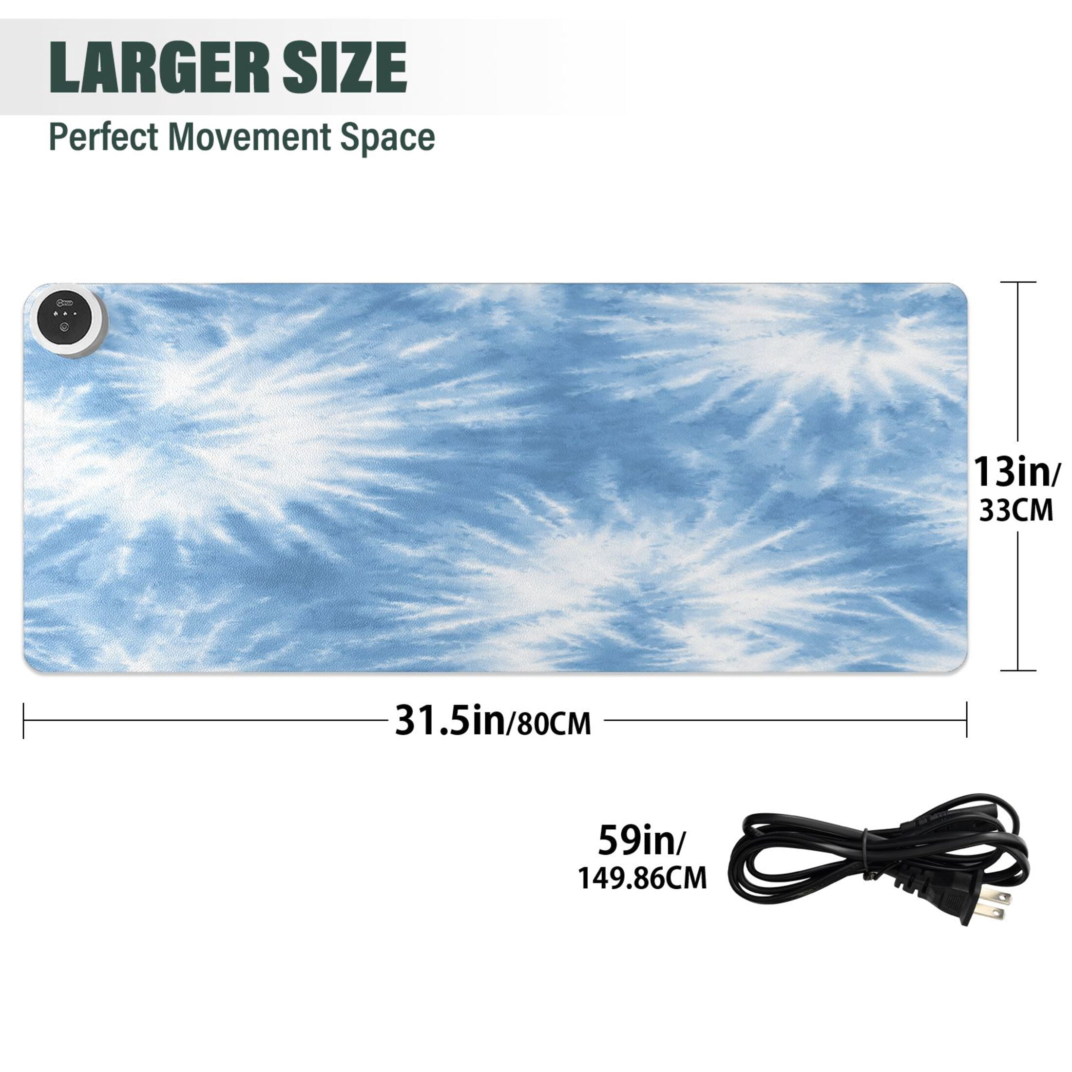 Large Heated Desk Mat Mouse Pad 31.5"x13"PU Leather Graphene Heating Desk Warmer with 3 Temperature Settings 110V US Plug Non-Slip Warm Pad for Home, Office, and Gaming Warm Blue Tie-dye Pattern