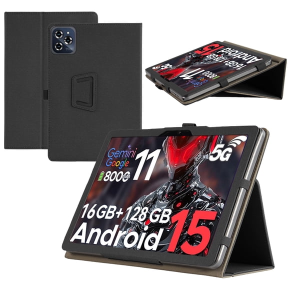 【RUIXH】for TABWEE W90/KINGRID W90 11 in Tablet Case Qukenk/TABURETO 11 in Android 15 Tablet Case Premium PU Leather Lightweight and Portable Built-in Stand and Pen Slot Design With Wrist Strap (Black