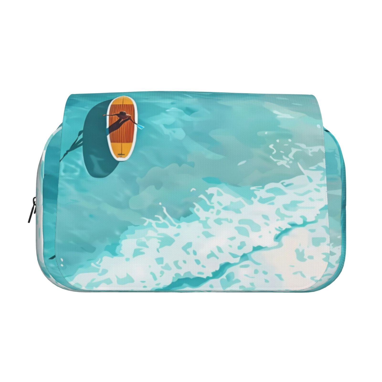 Rateoe Tranquil Ocean Canoe Journey Pattern Double Clamshell Pen Case, Storage Organizer with Two Zipper Compartments– Holds Up to 50 Pencils & Pens