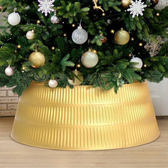 Stephan Roberts 28 in Christmas Tree Collar, Christmas Tree Cover for Holiday Decor, Metallic Gold