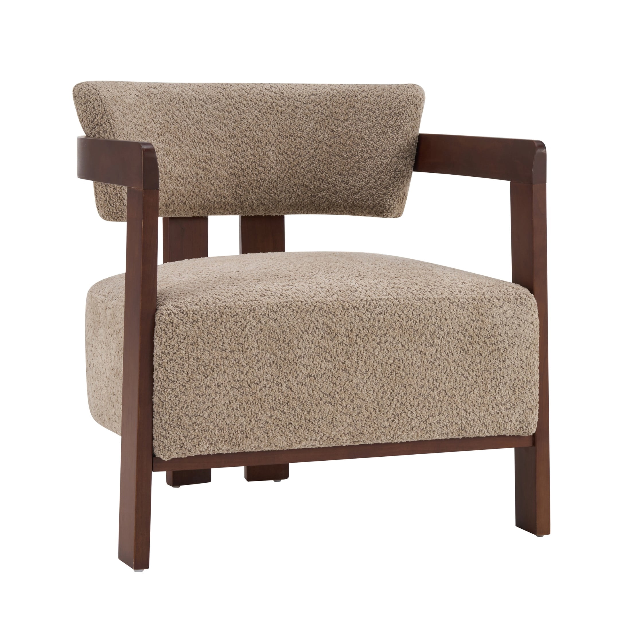 Christopher Knight Home Mid-Century Modern Boucle Upholstered Accent Arm Chair, Wood Frame, Light Brown