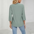 thumbnail image 4 of Las mujeres 3/4 camisa de manga plisada V cuello abajo collar V cuello puro color mujer Camiseta básica para fiesta Oficina viajes verde oscuro M, 4 of 6