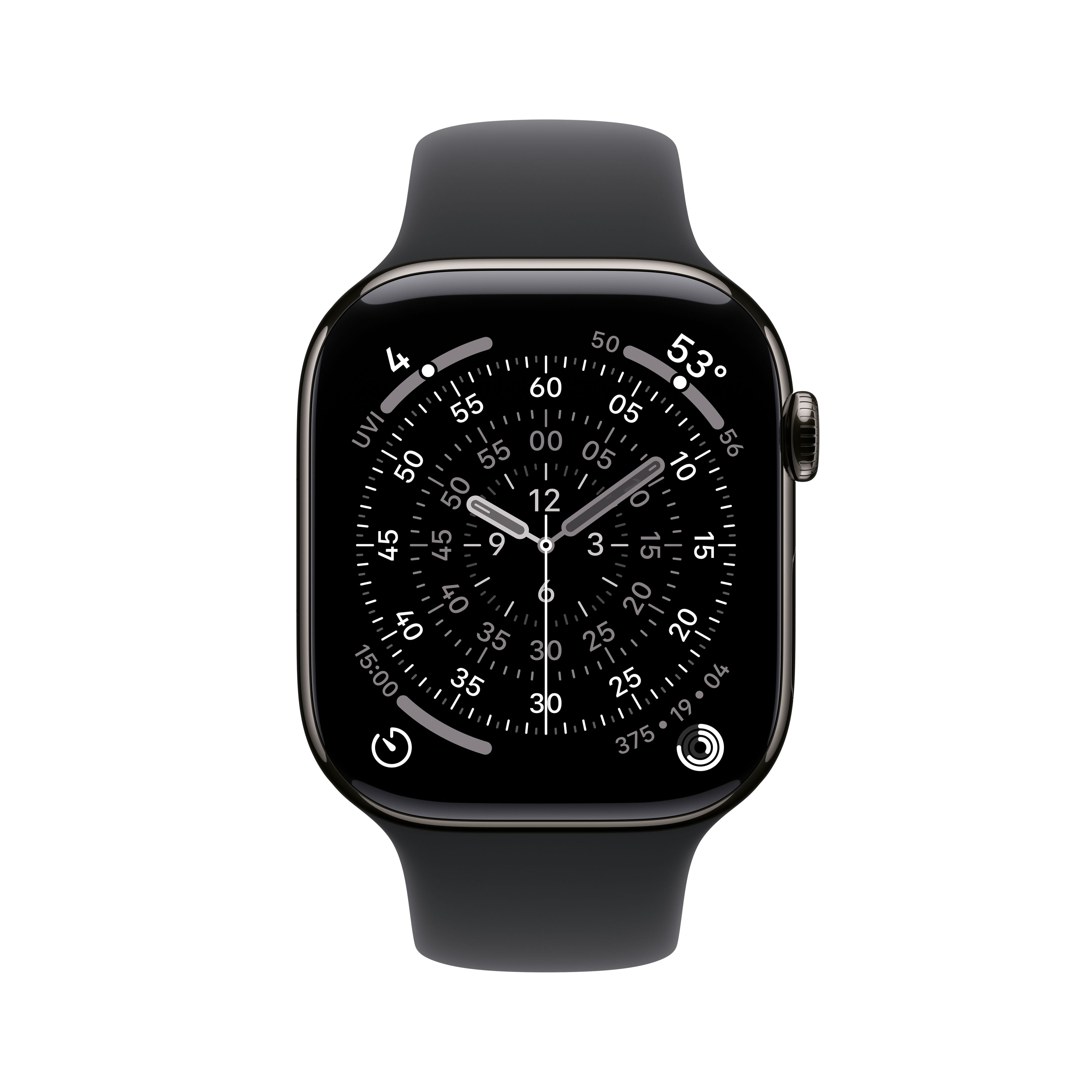 Apple Watch Series 11 [GPS + Cellular 46mm] Smartwatch with Slate Titanium Case with Black Sport Band - M/L