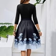 thumbnail image 5 of WTOBBY Women's Elegant Floral Print Waistband Round Neck 3/4 Sleeve Dress, Flowy Casual Sundress with Feminine Silhouette for Outings,Dark Blue 2XL, 5 of 5