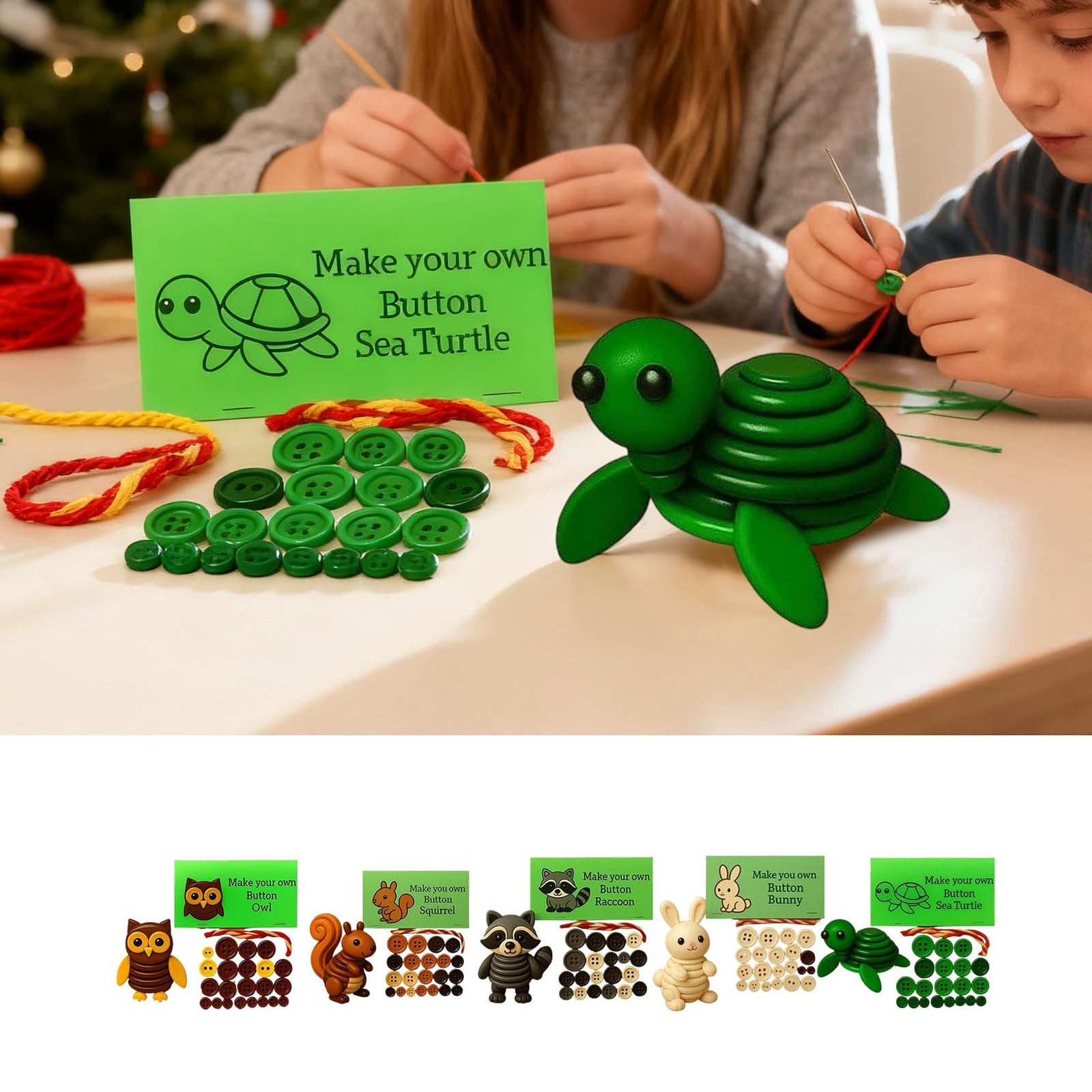 DIY Button Animal Craft Kit, Funny Christmas Button Ornament Decor Kit, Unique Animal Theme Three-Dimensional Hanging Decoration, DIY Animal Buttons Ornament, Gift for Craft Lover (5PCS)