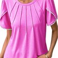 thumbnail image 5 of Blusa de manga de pétalo con cuello redondo y ribete de encaje, blusa ajustada plisada de manga corta de pétalo para mujer, citas, 5 of 5