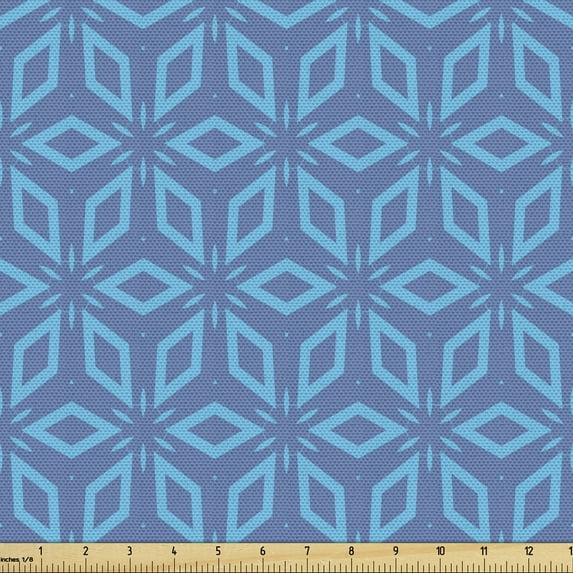Abstract Fabric by the Yard, Contemporary Design of Geometric Shapes in Monotone Style, Decorative Upholstery Fabric for Chairs & Home Accents, Ceil Blue Deep Sky Blue by Ambesonne