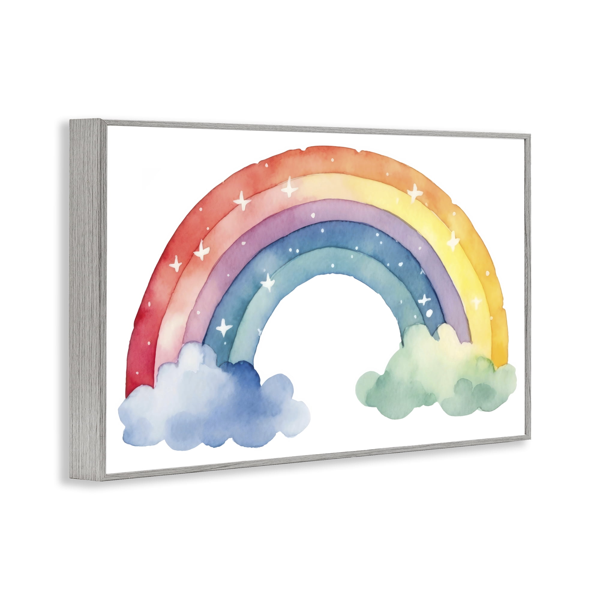 Stupell Industries Colorful Rainbow with White Stars Gray Framed Giclee Art, design by Creative Studio
