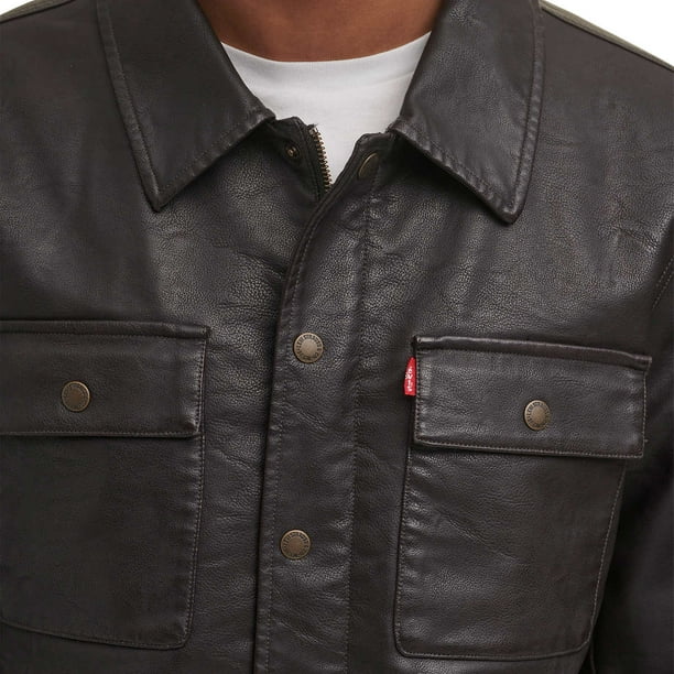 Levi's Men's Full Fleece Lining Faux Leather Jacket, Brown, Medium