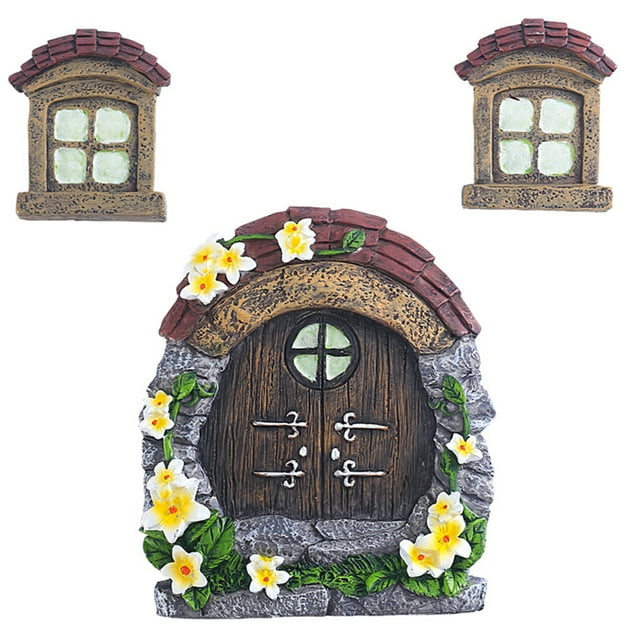 1 set Puerta de hada y ventanas en miniatura Hada Mundial Decoración Césped Adorno HOMEMAXS 11913737-MX