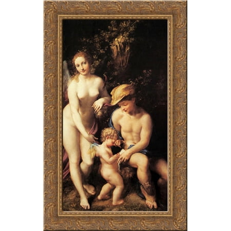 Venus with Mercury and Cupid 17x24 Gold Ornate Wood Framed Canvas Art by Correggio
