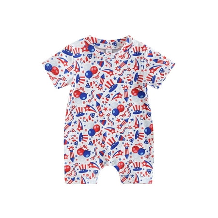 

Independence Day Summer Baby Boys Girls Rompers Clothes Ribbed Cattle Letter Print Short Sleeve Jumpsuits Overalls 0-3 Months