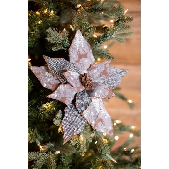 22" x 12" Reindeer Check Poinsettia Stem