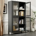 thumbnail image 2 of CoSoTower Classic Metal Storage Cabinet Display Cabinet with 4 Glass Doors 4 Shelves Cabinet Bookcase Side Cabinet for Home Office Living Room Kitchen Hallway - Black, Flat Tempered Glass, 2 of 9