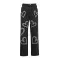 thumbnail image 1 of Women High-Rise Slimming Love Graffiti Print Straight Jeans Casual Street Style, 1 of 4