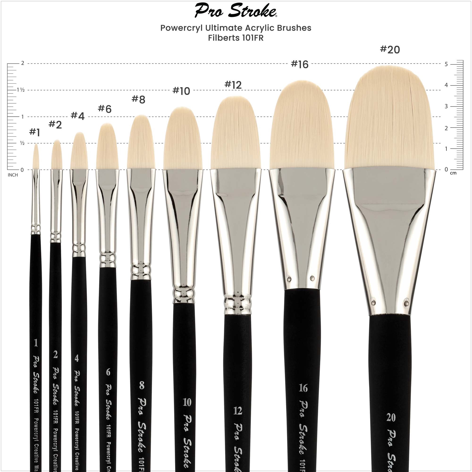 Creative Mark Pro-Stroke Powercryl Acrylic Paint Brushes - Filberts Value Set of 5, Synthetic Paint Brushes for Artists, Seamless Nickel-Plated Ferrules, Matte Black Wooden Handle, Soft-Touch Grip