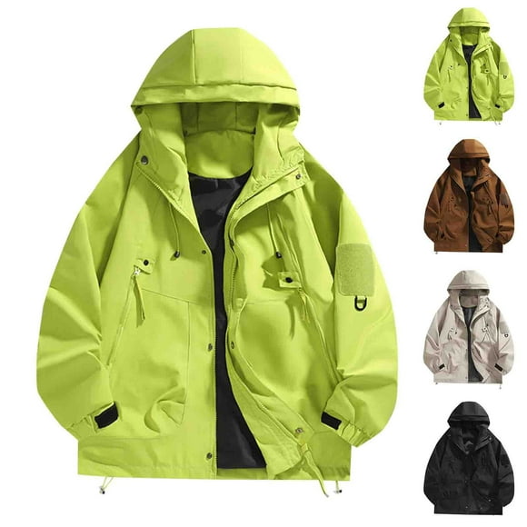Sentmoon Lightweight Jacket Men Solid Color Long Sleeve Hooded Neck Men Coats Plus Size Zipper Windbreaker Waterproof Fall Clothes for Men Winter Trendy for Climbing and Hiking Khaki XXXXL